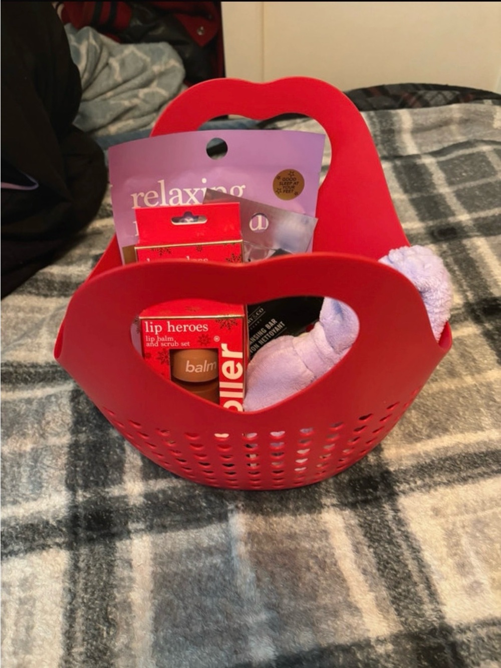 Bath & Body Gift Basket with Red Carry Basket and Assorted Self Care